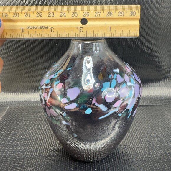 Loretta Eby Chome Speckled Art Glass Bud Vase Multicolored Spots Hand Blown Vase - Picture 5 of 12